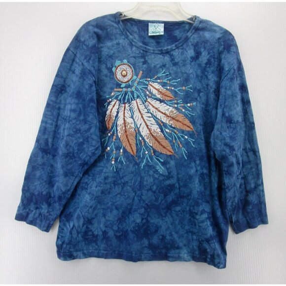 VINTAGE Lynee Apparel Top Medium Shirt Dream Catcher Tie Dye USA * - Picture 1 of 14